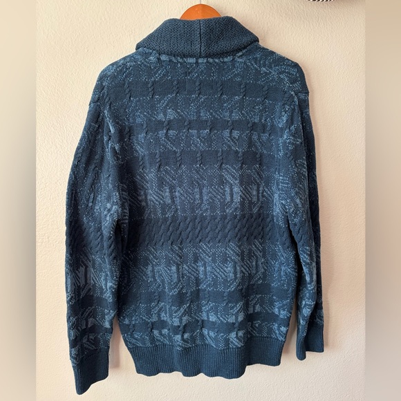 American Eagle Men’s Chunky Knit Shawl Collar Grandpa Cardigan Teal Blue Large - Picture 2 of 9